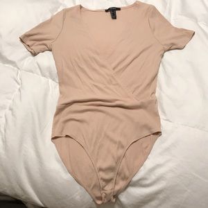 Nude Pink Leotard with Plunging V Neck